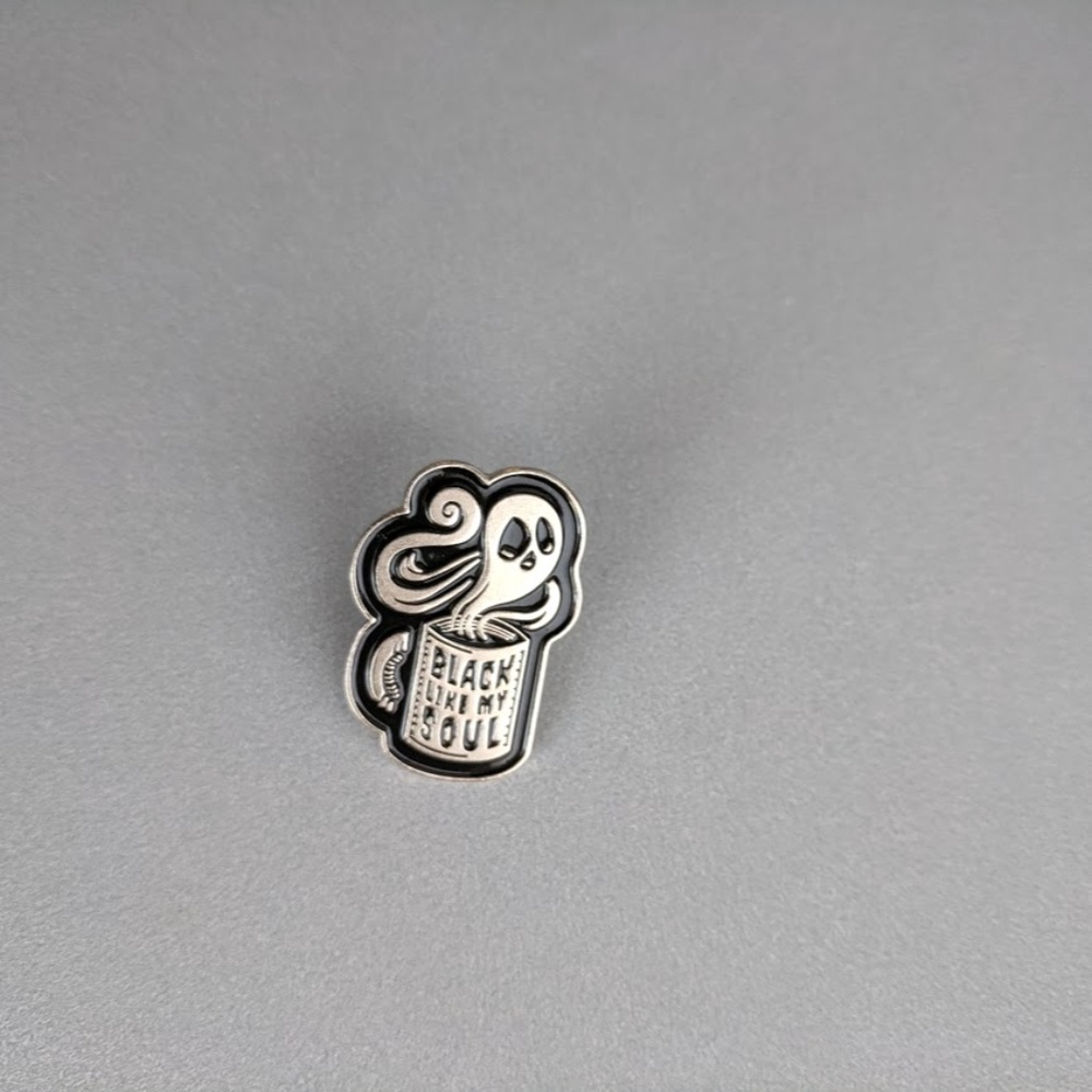 Black like my Soul Coffee Ghost In a mug pin goth - Picture 4 of 6